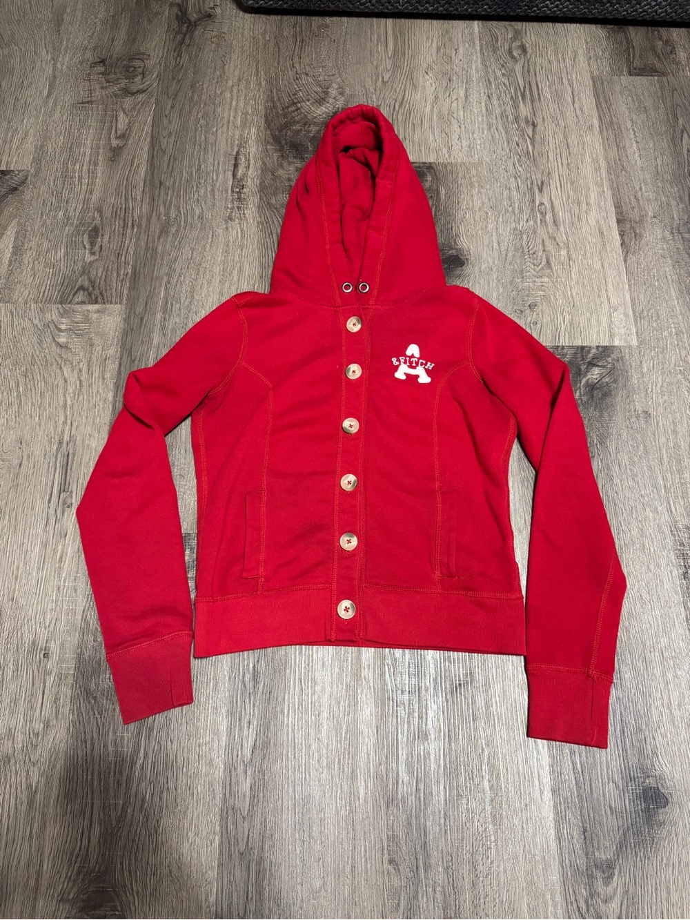 Y2K Abercrombie & Fitch Red Hooded Button-Up Sweatshirt